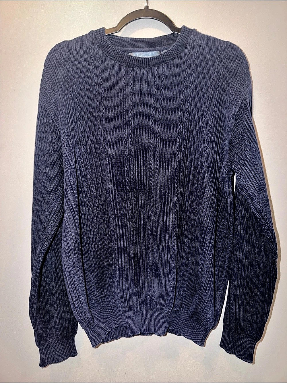 Vintage Oscar de la Renta Blue Cable Knit Crewneck Sweater Mens XL preppy luxe